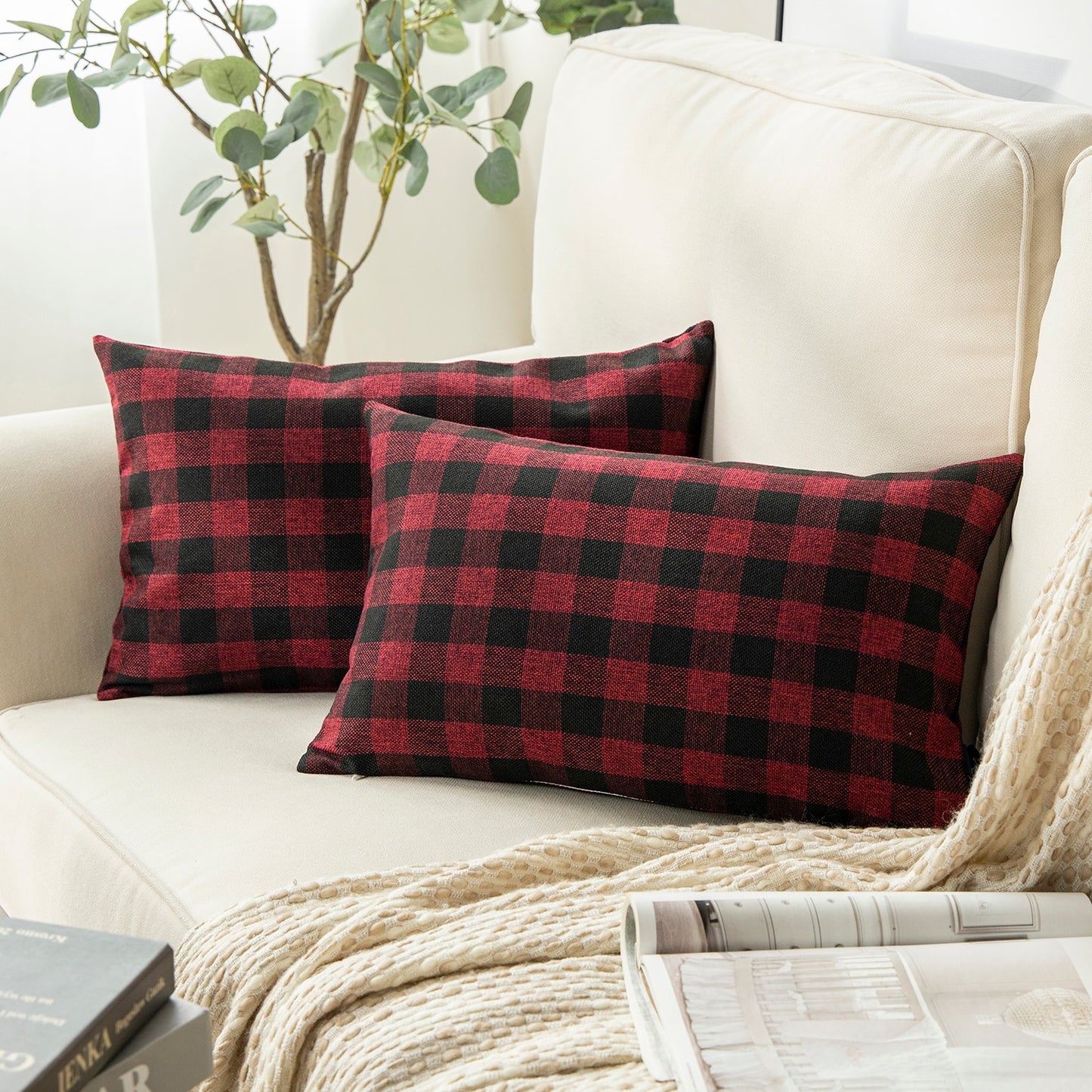 Pack of 2: Plaid Throw Pillow Covers (12X20)