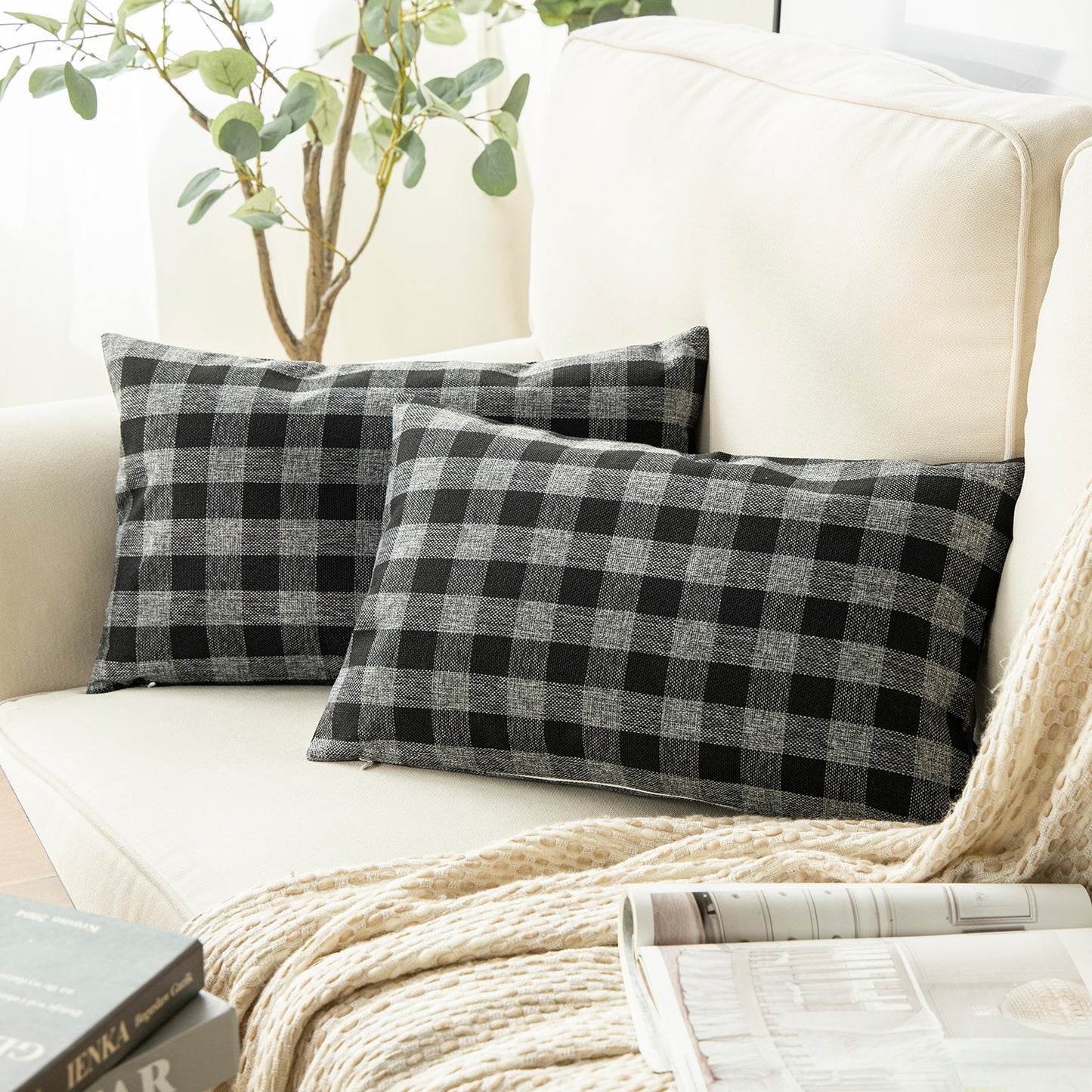 Pack of 2: Plaid Throw Pillow Covers (12X20)