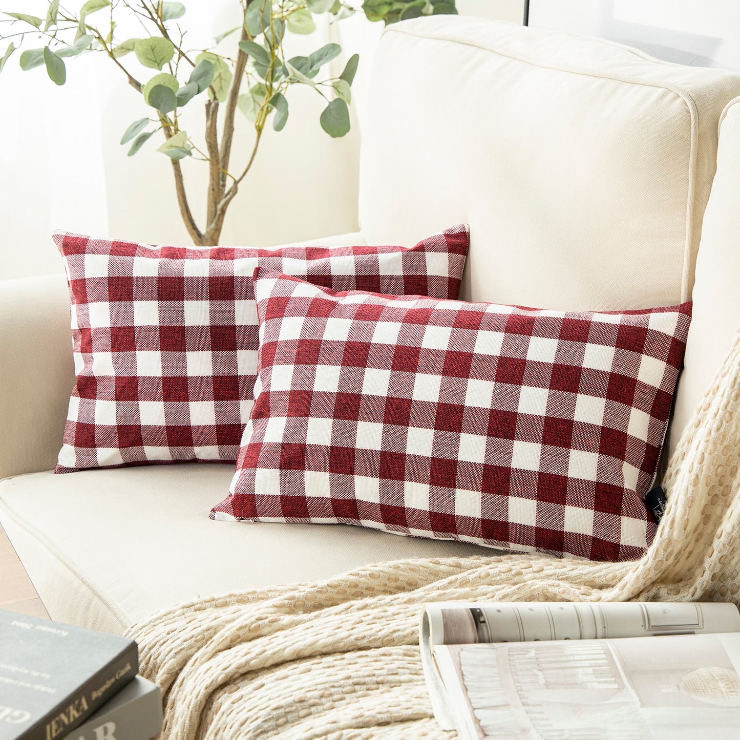 Pack of 2: Plaid Throw Pillow Covers (12X20)