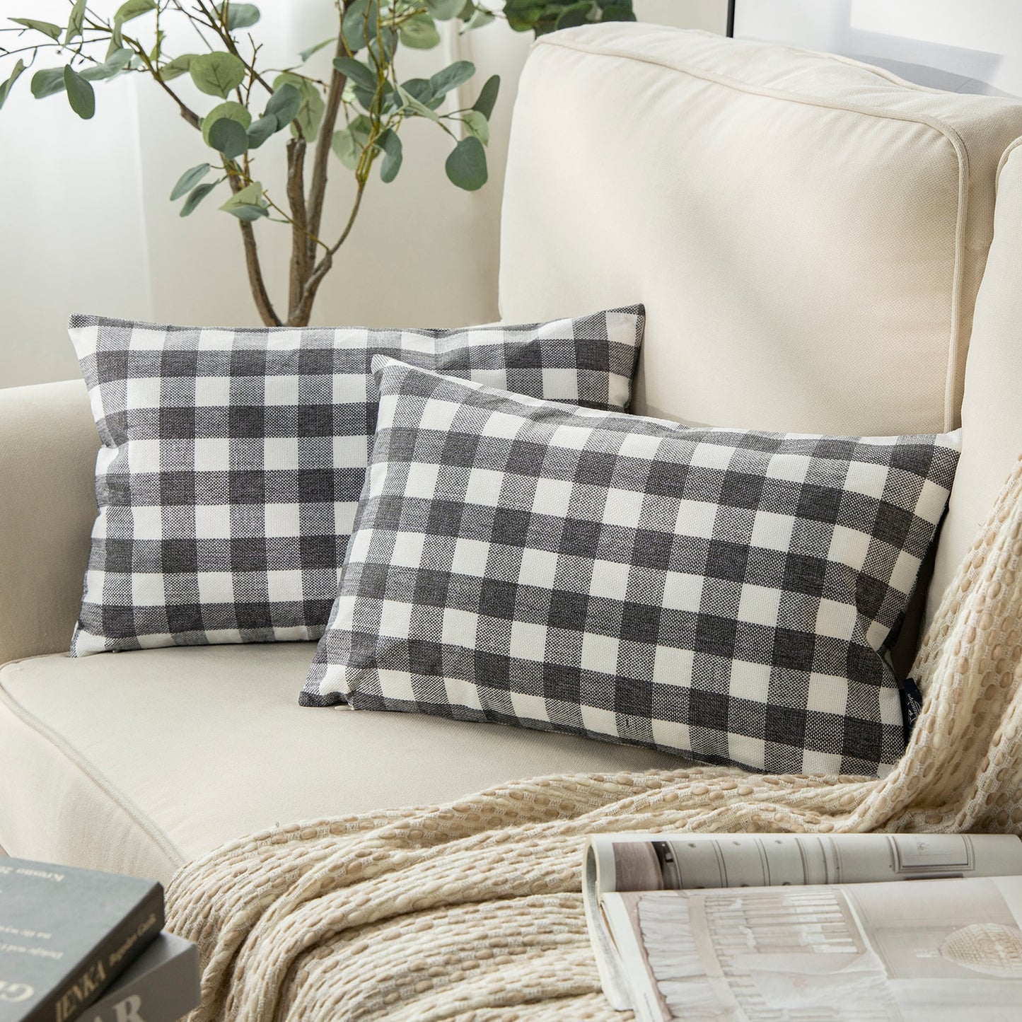 Pack of 2: Plaid Throw Pillow Covers (12X20)