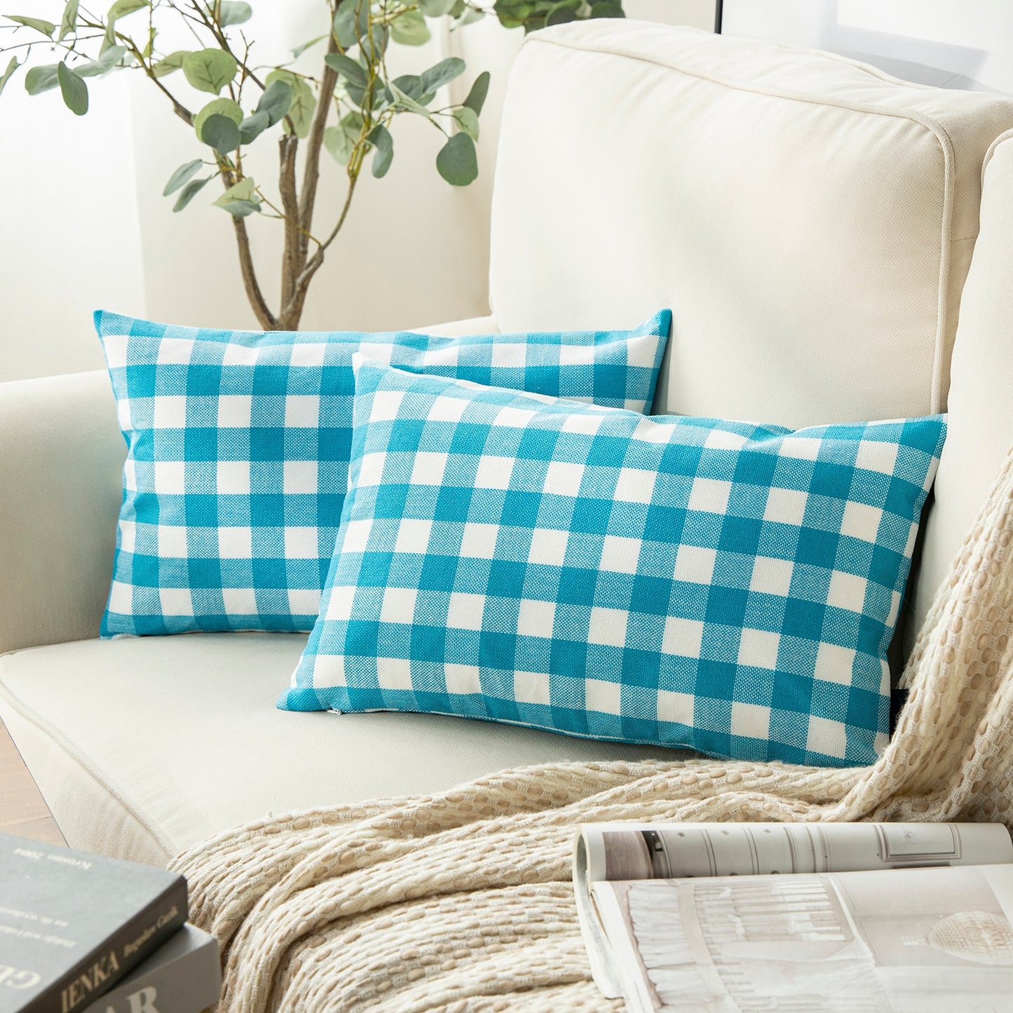 Pack of 2: Plaid Throw Pillow Covers (12X20)