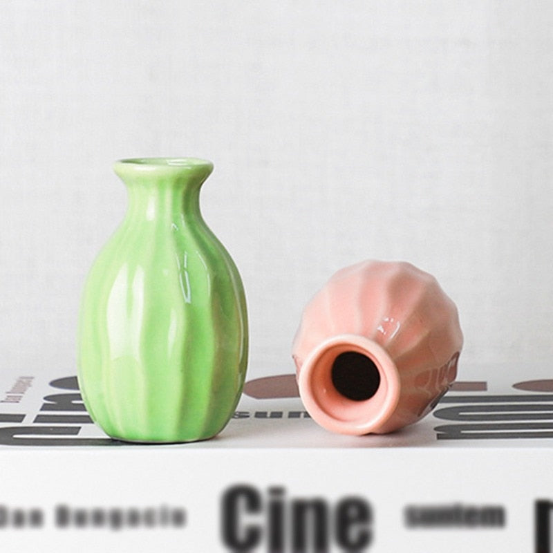 Mini Ceramic Flower Vase - Pink & Green