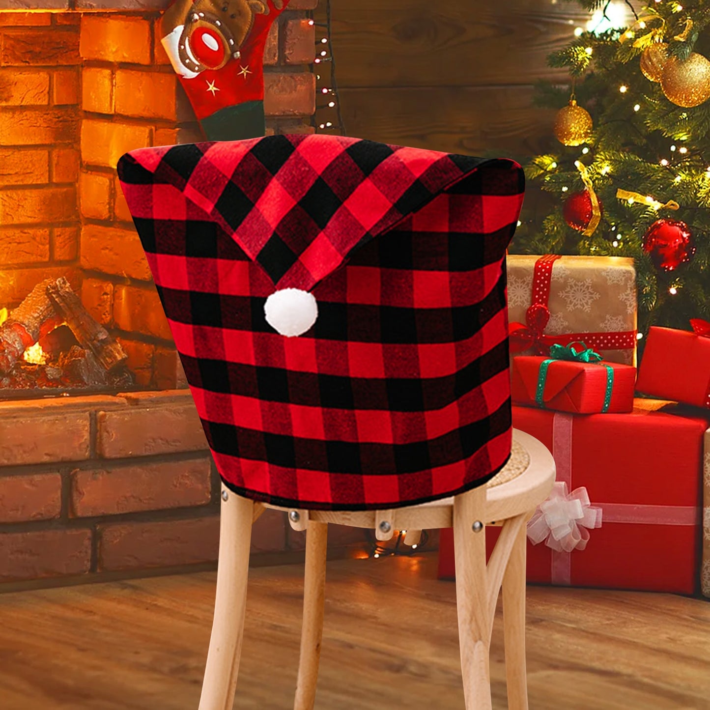 Red & Black Plaid Christmas Chair Cover