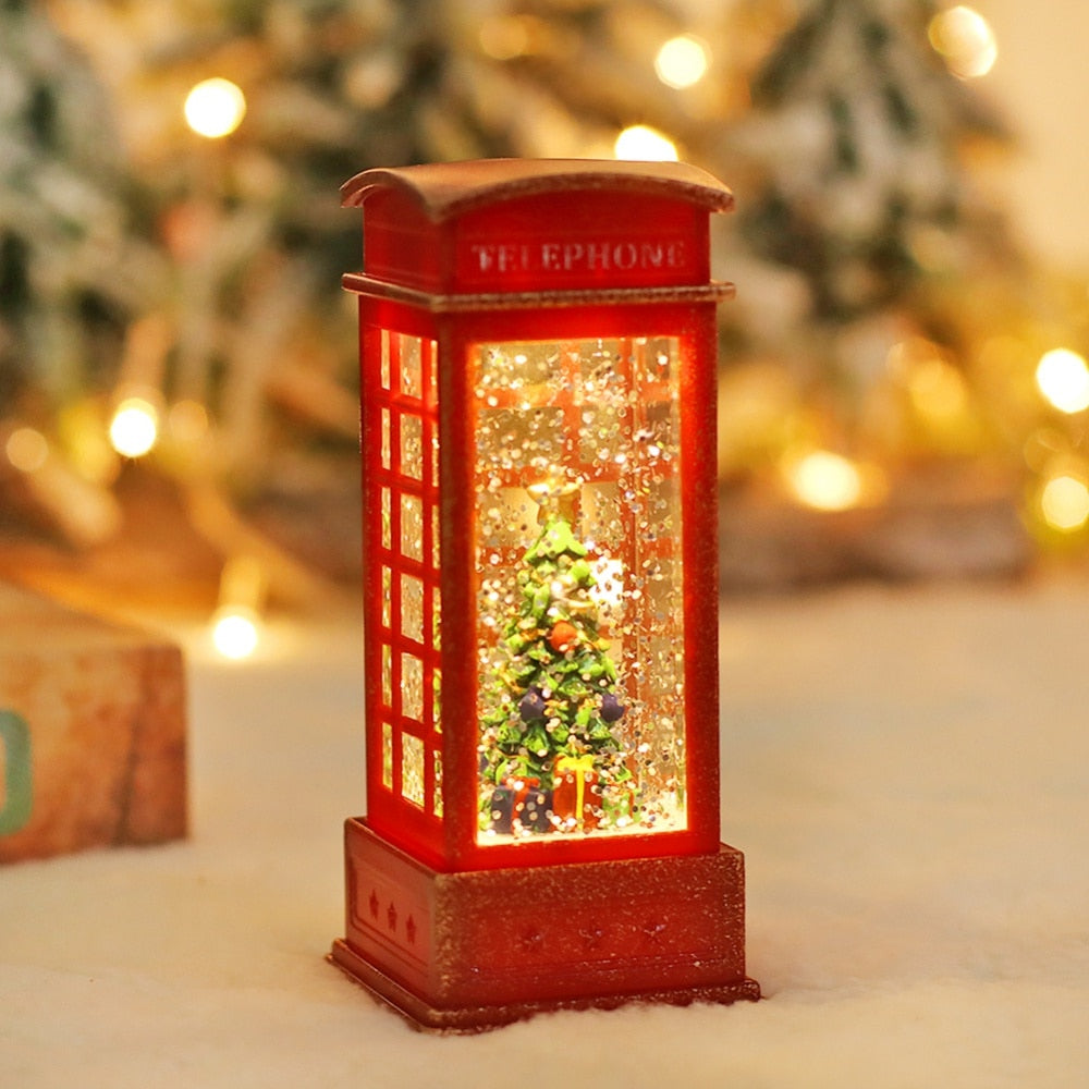 Red Vintage LED Christmas Phone Booth Lantern