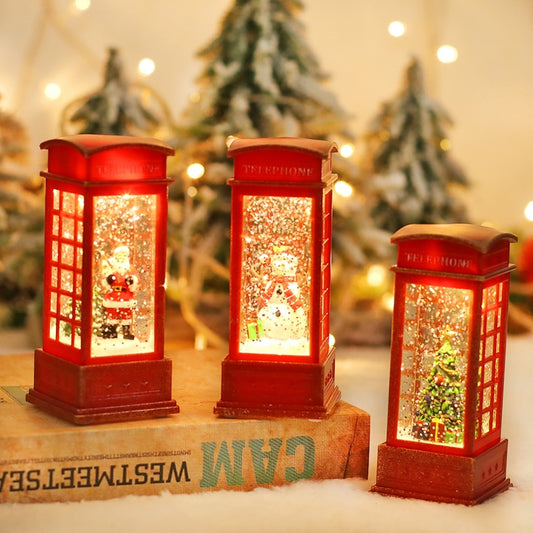 Red Vintage LED Christmas Phone Booth Lantern