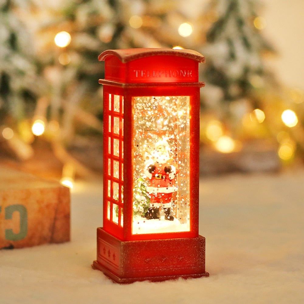 Red Vintage LED Christmas Phone Booth Lantern